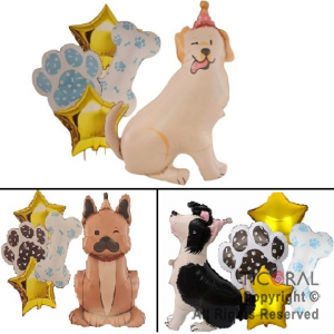 SET DE GLOBOS METALIZADO PERRO 5 UNIDADES 